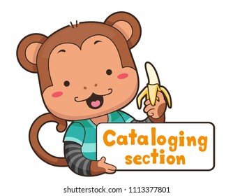 Illustration of a Monkey Holding a Cataloging Section for the Library