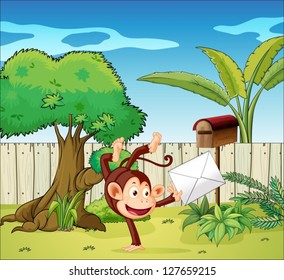 Illustration of a monkey holding an envelope
