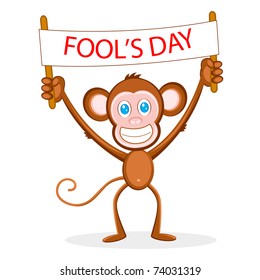 illustration of monkey holding fool's day banner