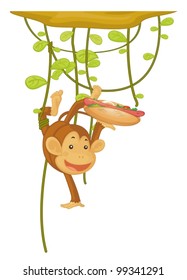 Illustration of monkey with a hotdog