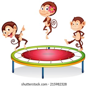 Illustration of monkey jumping on trampoline