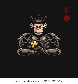 Illustration of monkey king wearing armor while carrying a banana