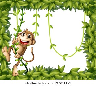 Illustration of a monkey in a leafy frame