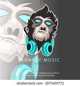 Illustration Monkey Listening Music Headphones Monkey Stock Vector ...