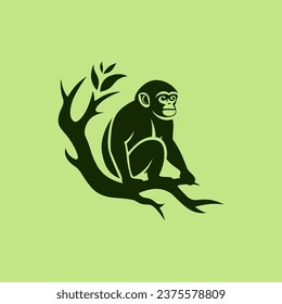 illustration of a monkey logo sitting on a tree branch