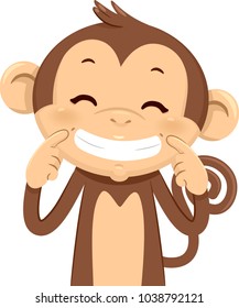 Illustration of a Monkey Mascot Pointing to Its Smiling Face