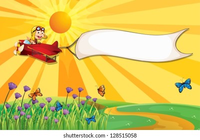 Illustration of a monkey on a plane with an empty banner