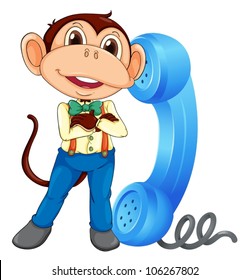 illustration of a monkey with phone receiver on a white