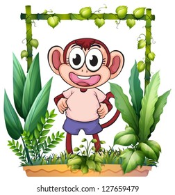 Illustration of a monkey with a pink shirt on a white background