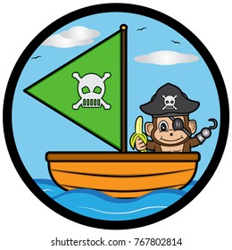 illustration monkey pirate sailing on the sea