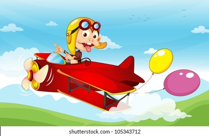 Illustration of a monkey in a plane