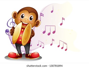 Illustration of a monkey playing with the cymbals on a white background