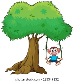 Illustration of monkey playing swing on a tree