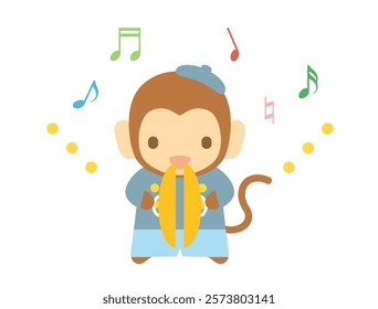 An illustration of a monkey playing a tambourine.