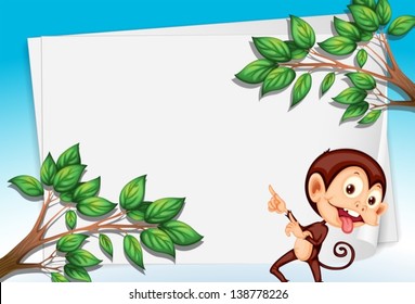 Illustration of a monkey pointing the empty paper