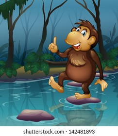 Illustration of a monkey in the pond