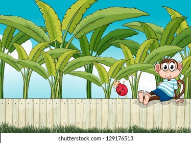 Illustration of a monkey and a red bug