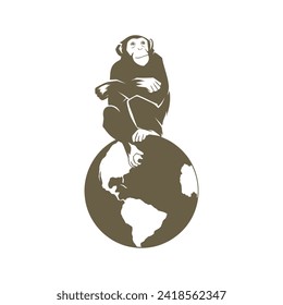 illustration of a monkey sitting on the earth