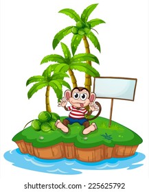 Illustration of a monkey sitting on an island