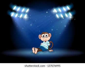 Illustration of a monkey sitting at the stage with spotlights