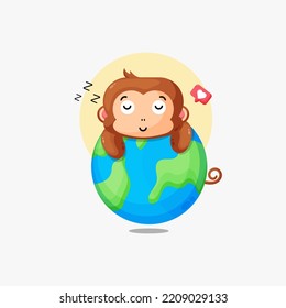 Illustration of a monkey sleeping on the earth