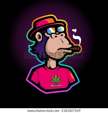 Illustration of monkey smoking wear a hat and glasess