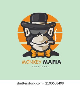 Illustration of monkey smoking wearing glasses and hat, cartoon mascot logo design vector