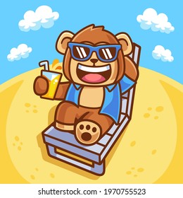 Illustration of Monkey Sunbathe in Summer Season