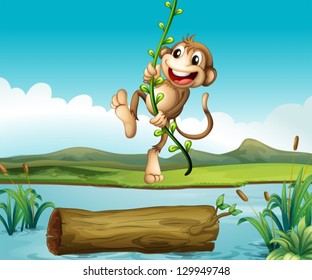 Illustration of a monkey swinging