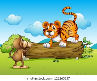 Illustration of a monkey and a tiger
