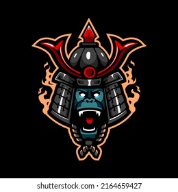 illustration of monkey wearing a samurai helmet