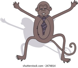 Illustration of a monkey wearing a tie. Illustration contains no gradients.