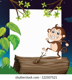 Illustration of a monkey and a white board in a beautiful nature
