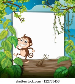 Illustration of a monkey and white board in green nature