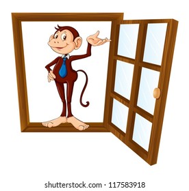 ilustración de un mono en la ventana sobre un fondo blanco