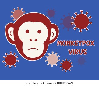 Illustration Of The Monkeypox Virus. The Face Of The Monkey As A Symbol. Icon Of Smallpox And Outbreak Of A New Infectious Disease. Flat Vector.