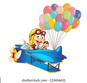 Illustration of monkeys in airplane on a white background