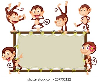 Illustration of monkeys around a banner