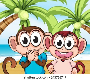 Illustration of the monkeys at the beach