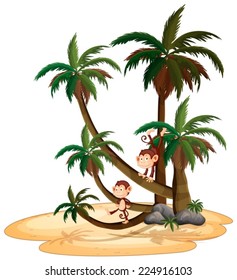 Illustration of monkeys climbing tree