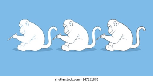 Illustration of monkeys drawing each other/Monkey See Monkey Do