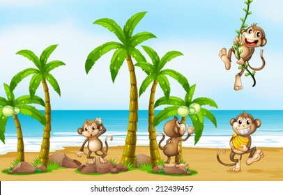 Illustration of monkeys on the beach