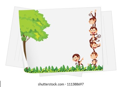 Illustration of monkeys on a piece of paper