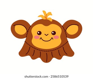 Illustration of a monkey-themed bucket hat with large round ears and a smiling face, designed for energetic and playful children.