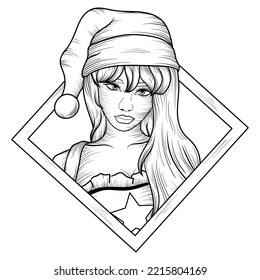 illustration monochrome art santa girl character design 