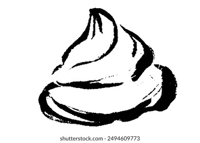 Illustration of monochrome line drawing of whipped cream with a touch of brush