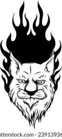 illustration of monochrome lionhead with flames