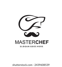 illustration of monochrome mustachioed chef isolated on white background