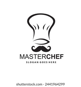 illustration of monochrome mustachioed chef isolated on white background