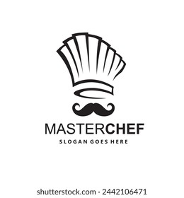 illustration of monochrome mustachioed chef isolated on white background